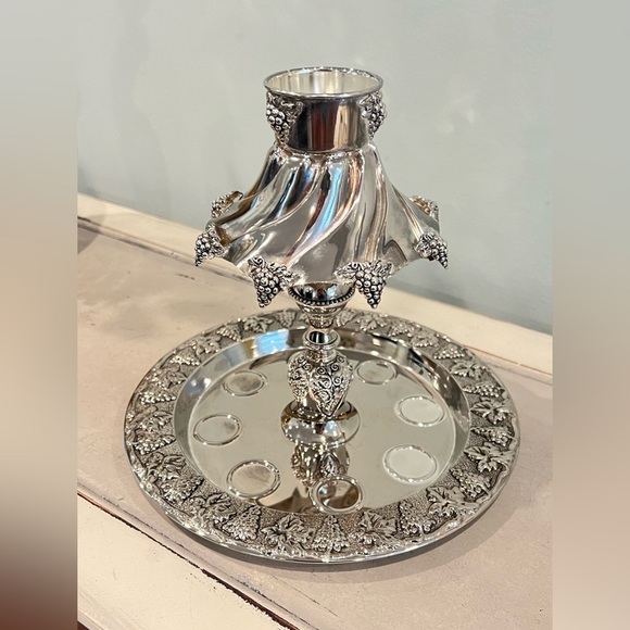 VINTAGE KARSHI JUDAICA SILVER PLATE KIDDUSH WINE FOUNTAIN - Picture 2 of 13